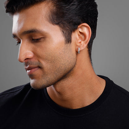 Silver Hexa Hoop Earring For Him