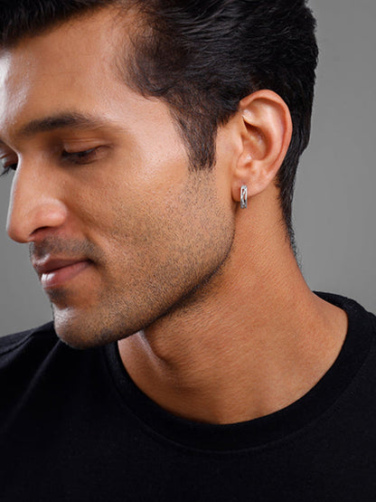 Silver Hexa Hoop Earring For Him