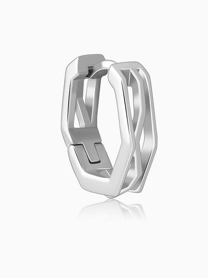Silver Hexa Hoop Earring For Him