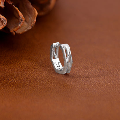 Silver Hexa Hoop Earring For Him