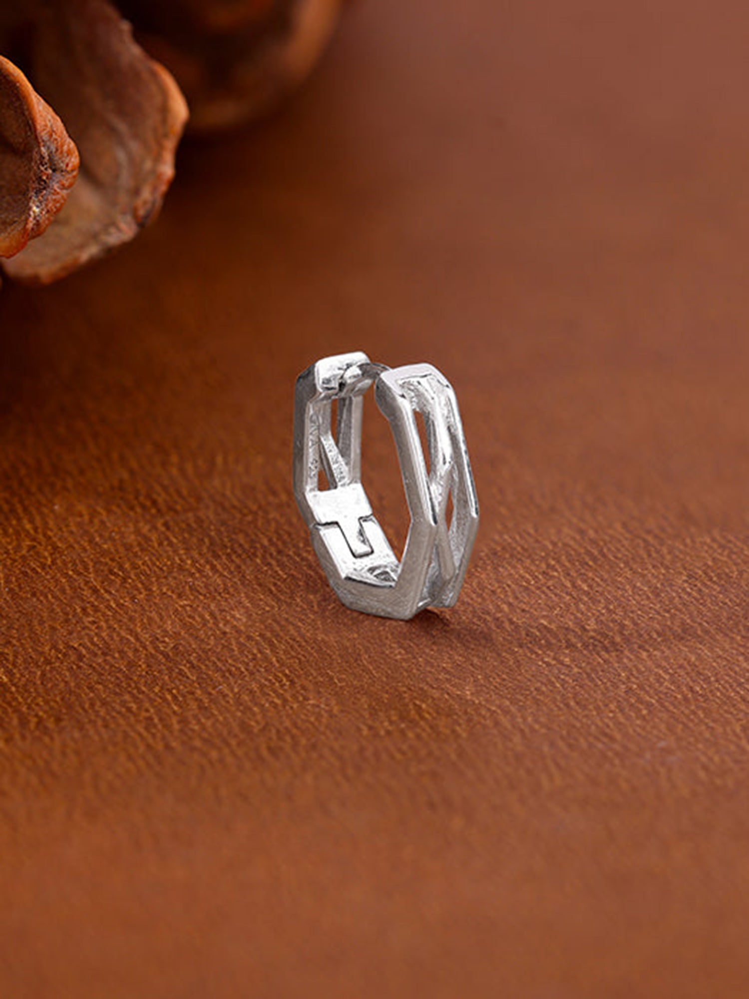 Silver Hexa Hoop Earring For Him