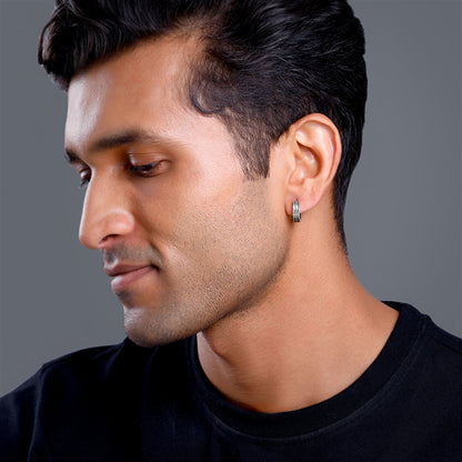 Oxidised Silver Huggie Hoop Earring for Him