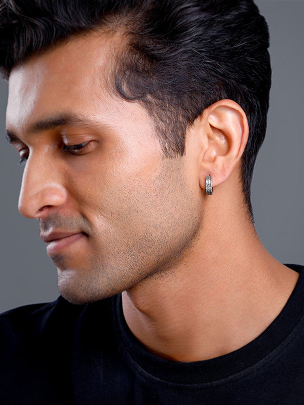 Oxidised Silver Huggie Hoop Earring for Him