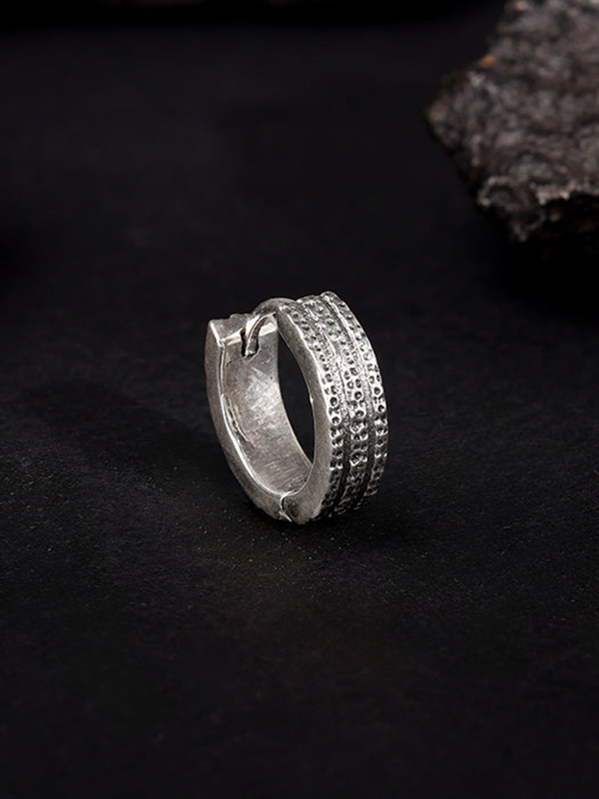 Oxidised Silver Huggie Hoop Earring for Him