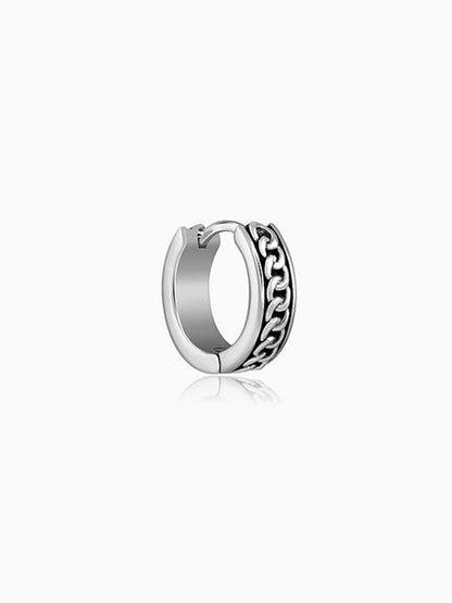 Oxidised Silver Linked Chain Hoop Stud For Him