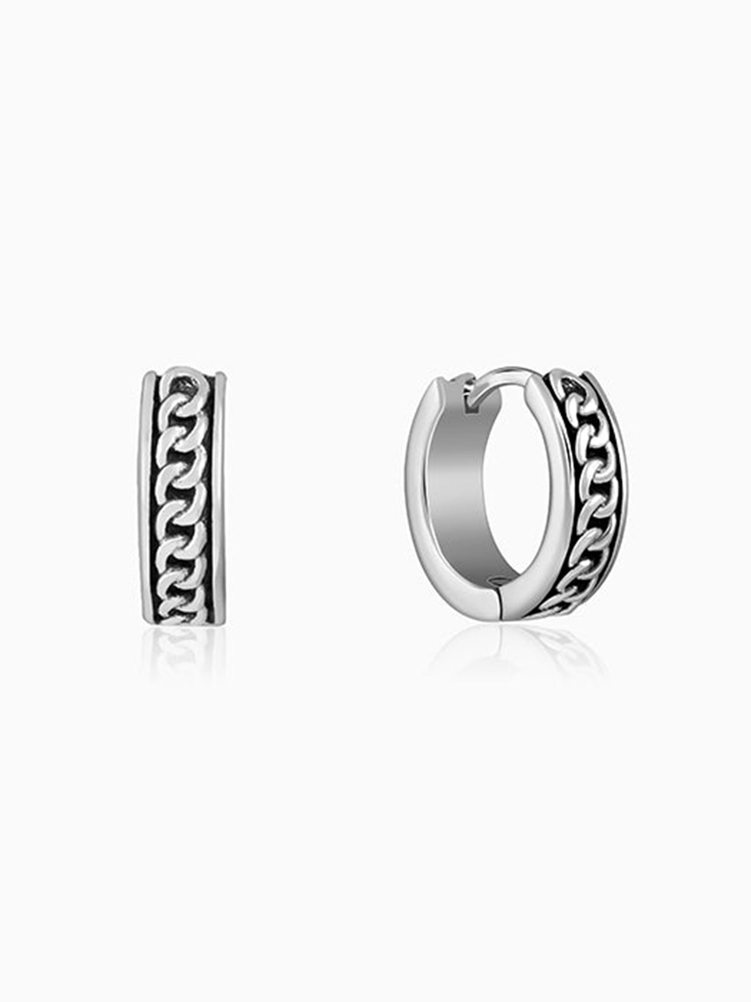 Oxidised Silver Linked Chain Hoop Stud For Him