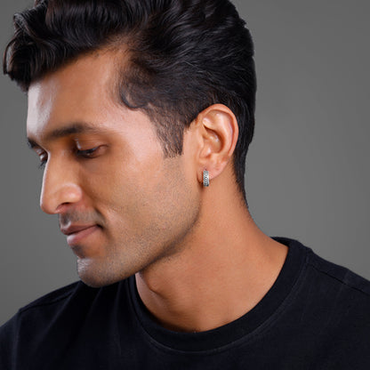 Oxidised Silver Linked Chain Hoop Stud For Him