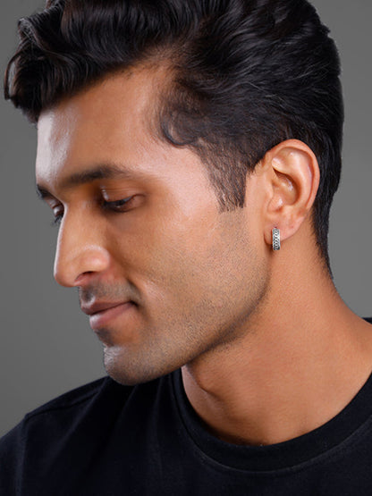 Oxidised Silver Linked Chain Hoop Stud For Him