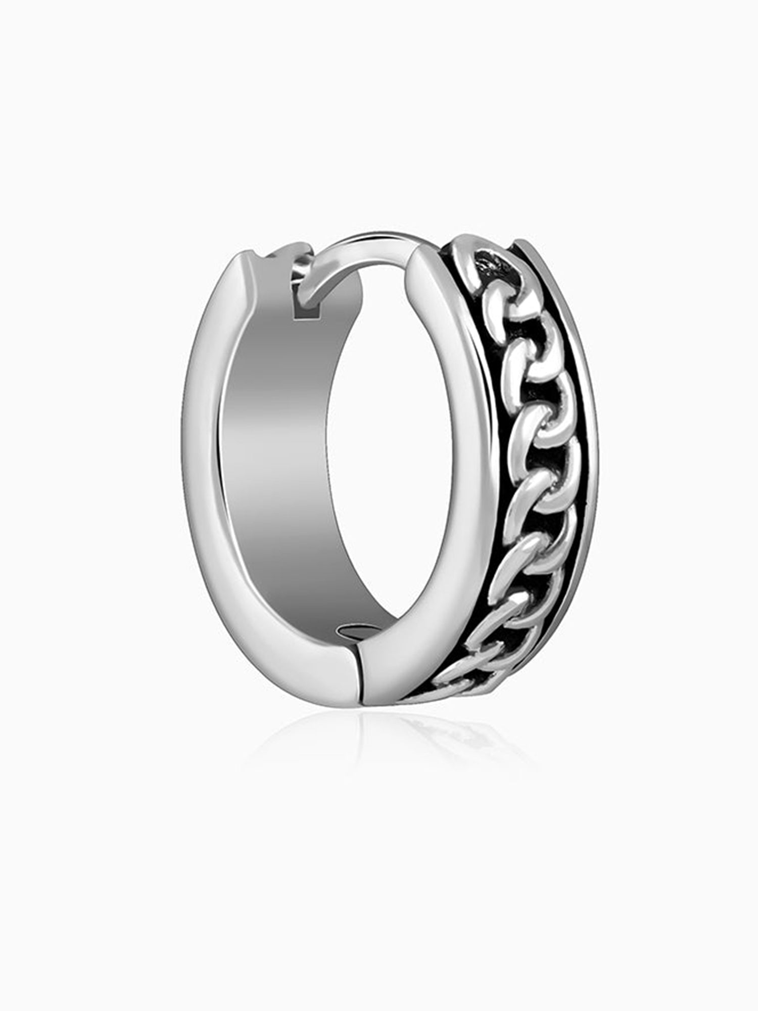 Oxidised Silver Linked Chain Hoop Stud For Him