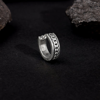 Oxidised Silver Linked Chain Hoop Stud For Him