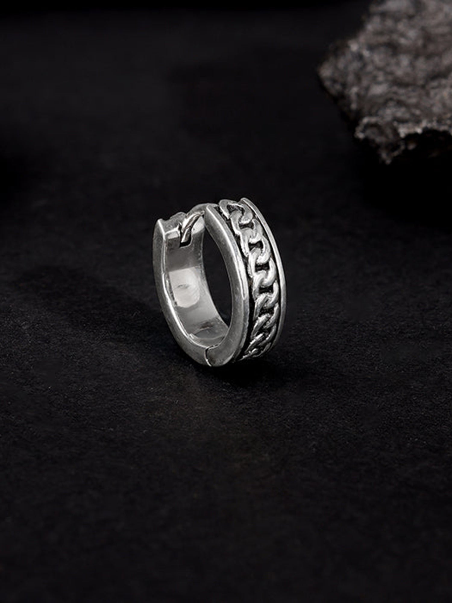 Oxidised Silver Linked Chain Hoop Stud For Him