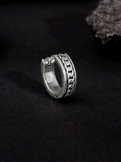 Oxidised Silver Linked Chain Hoop Stud For Him