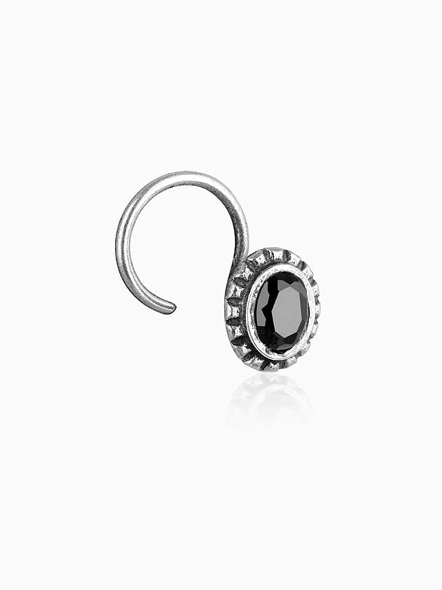 Oxidised Black Oval Stone Nose Pin
