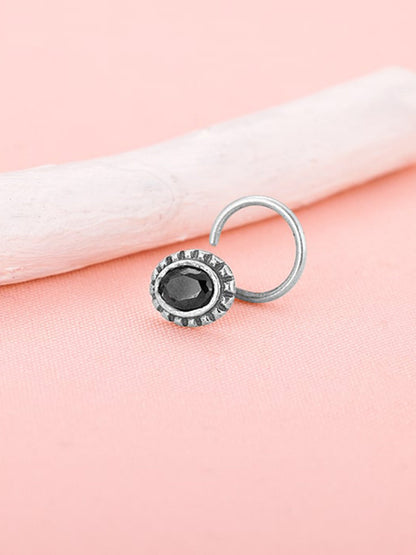 Oxidised Black Oval Stone Nose Pin