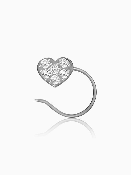 Silver Sparkling Heart Nose Pin