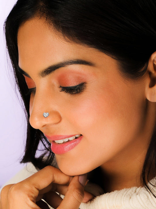 Silver Sparkling Heart Nose Pin