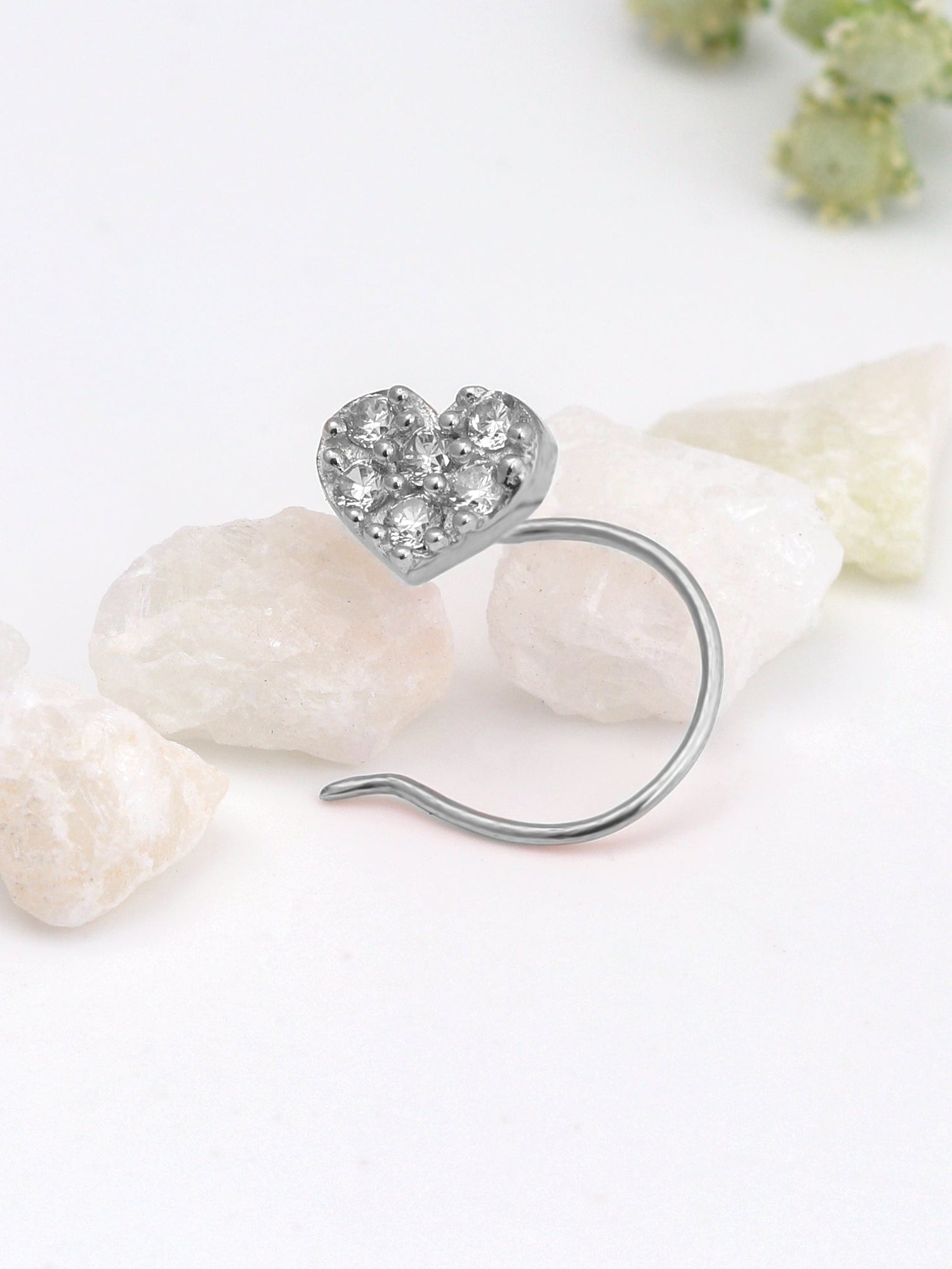 Silver Sparkling Heart Nose Pin