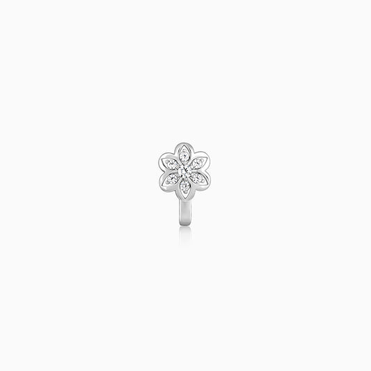 Silver Floral Pleasure Nose Pin (Clip On)