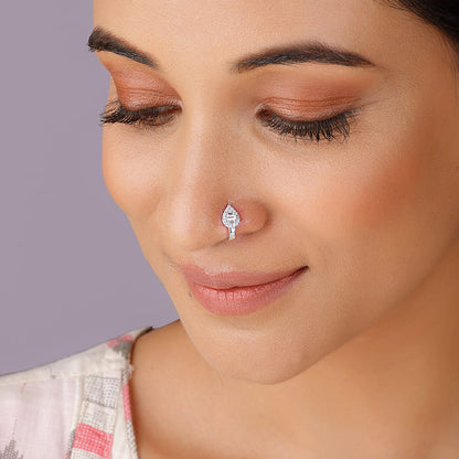Silver Delicate Pear Nose Pin (Clip On)