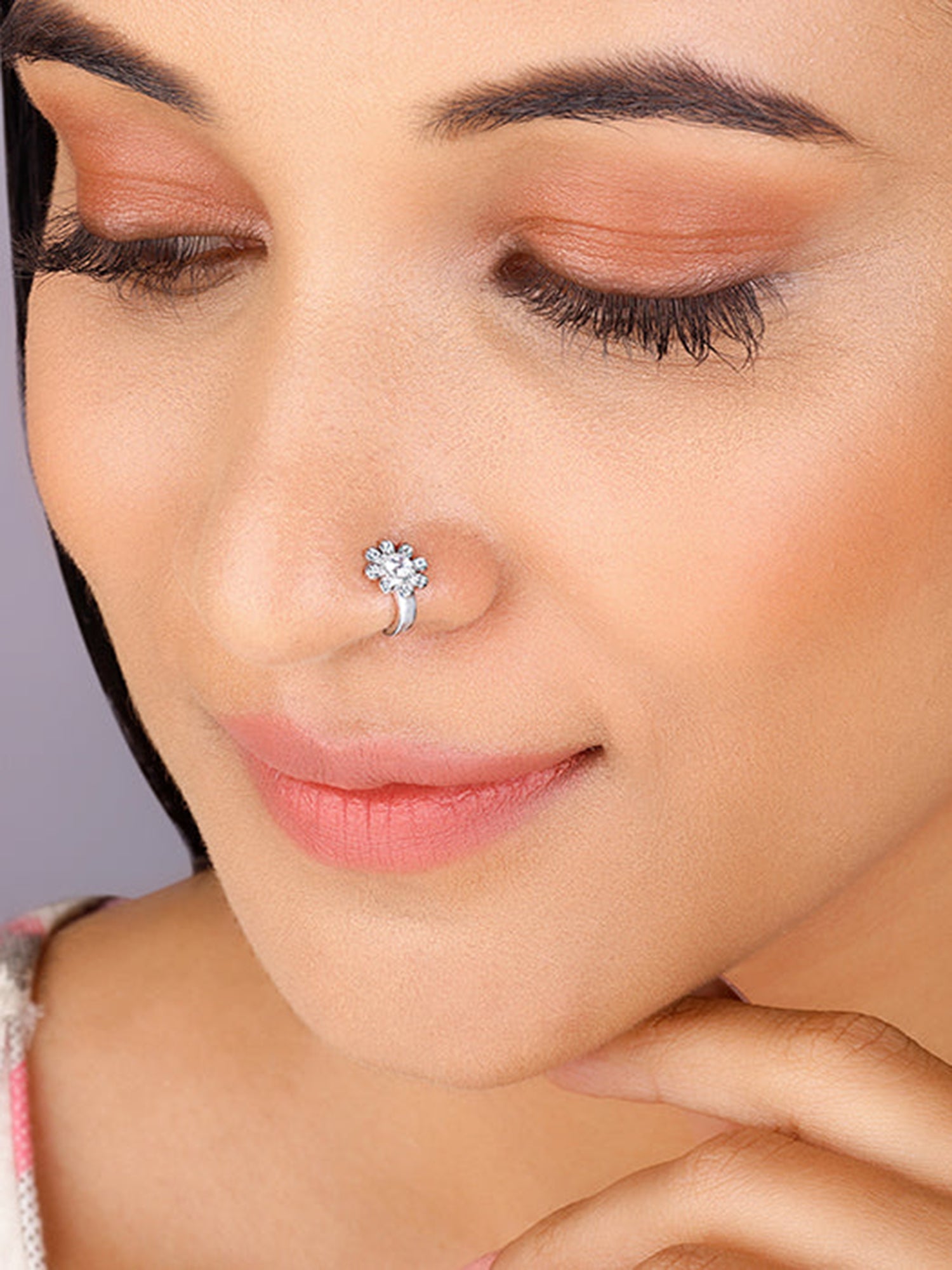 Silver Floral Fantasy Nose Pin (Clip On)