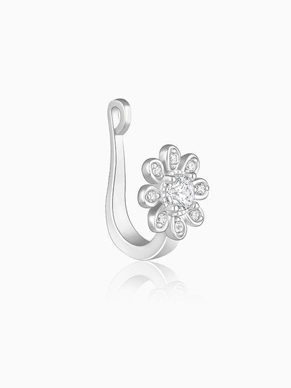 Silver Floral Fantasy Nose Pin (Clip On)
