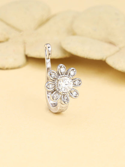 Silver Floral Fantasy Nose Pin (Clip On)