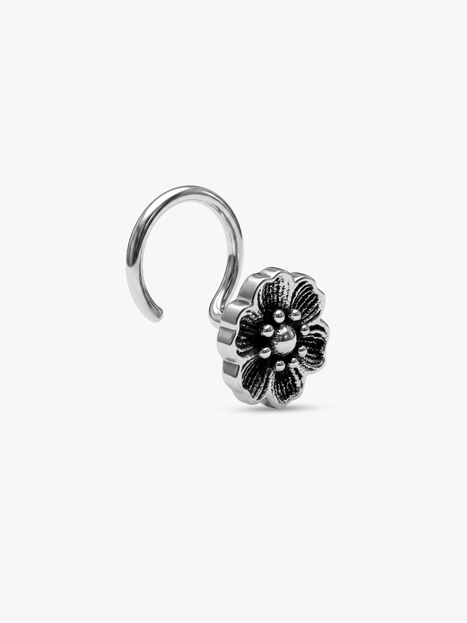 Oxidised Silver Lata Floral Nose Pin