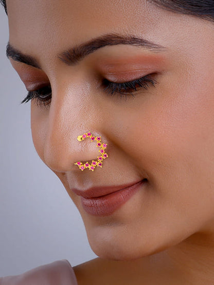 Golden Zig-Zag Red Nose Ring