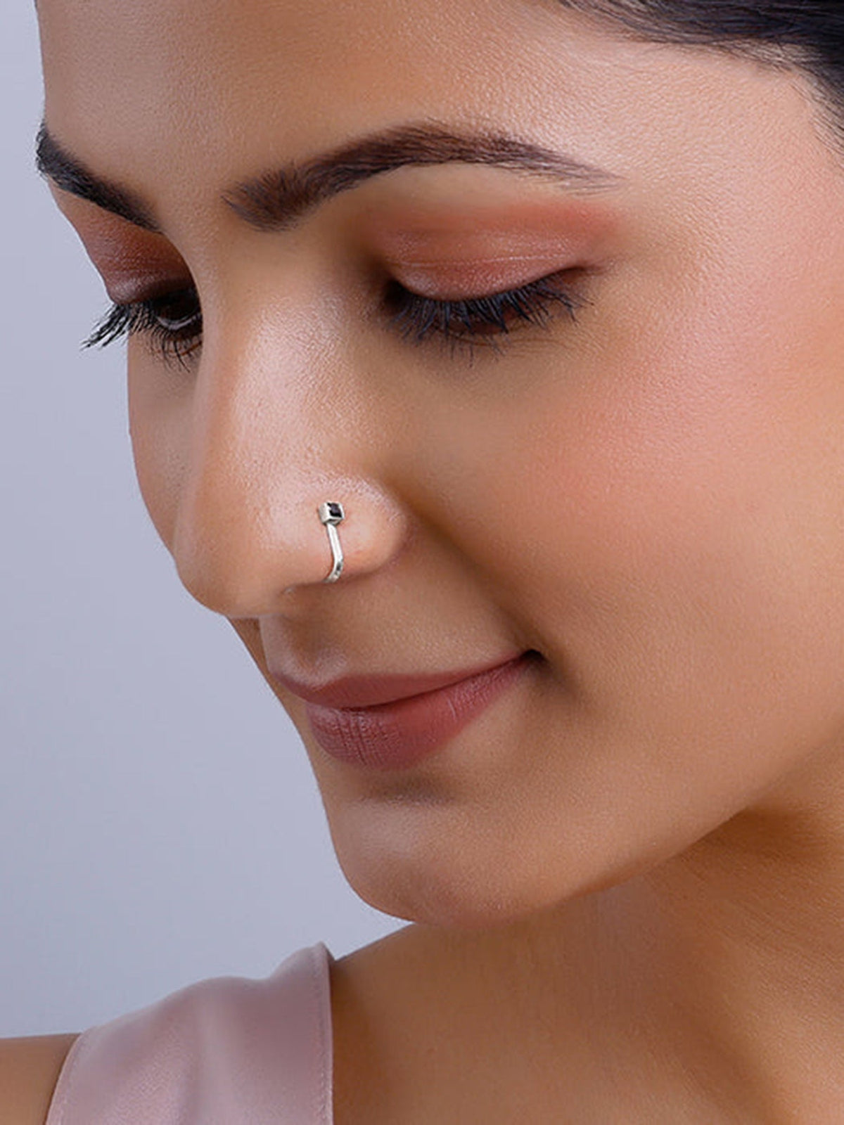 Oxidised Silver Black Square Nose Pin  (Clip On)