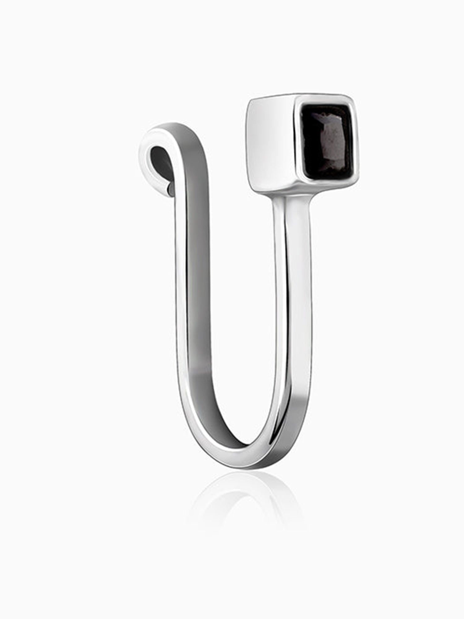 Oxidised Silver Black Square Nose Pin  (Clip On)
