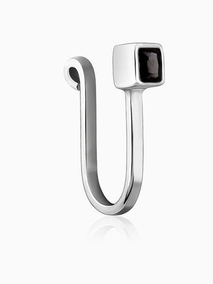 Oxidised Silver Black Square Nose Pin  (Clip On)
