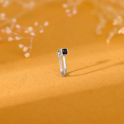 Oxidised Silver Black Square Nose Pin  (Clip On)