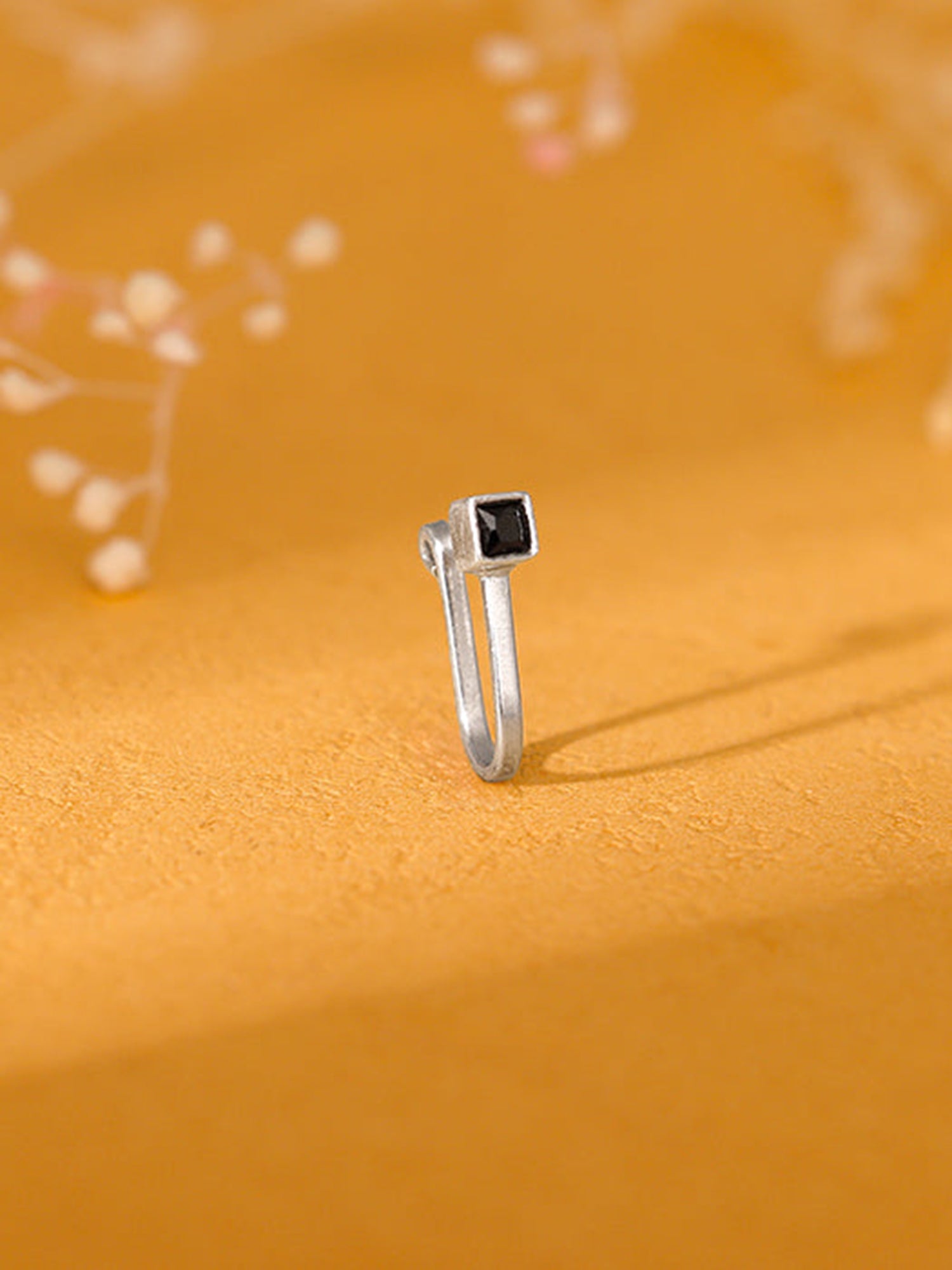 Oxidised Silver Black Square Nose Pin  (Clip On)