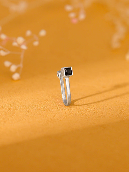 Oxidised Silver Black Square Nose Pin  (Clip On)