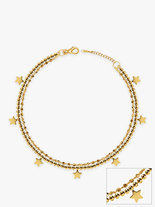 Star Drip Gold Plated Layered Anklet