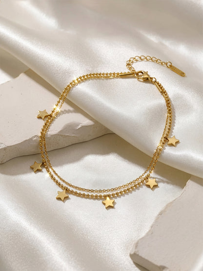 Star Drip Gold Plated Layered Anklet