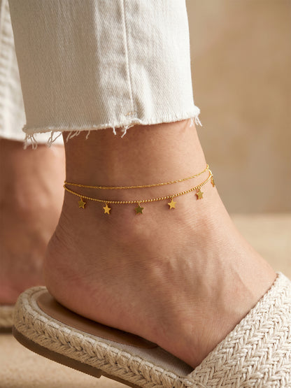 Star Drip Gold Plated Layered Anklet
