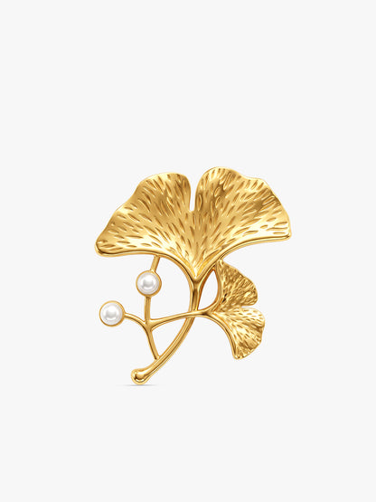 IXIA by GIVA Leafy Pearls Gold Plated Brooch