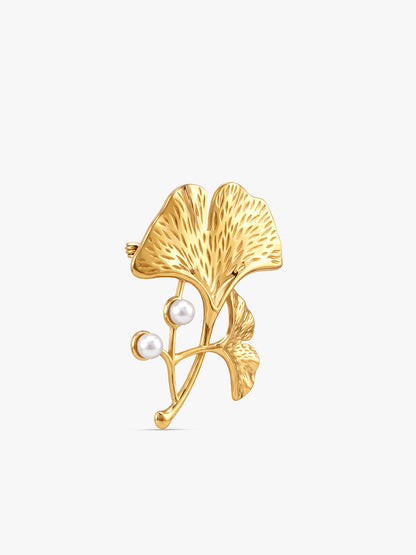 IXIA by GIVA Leafy Pearls Gold Plated Brooch