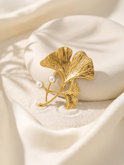IXIA by GIVA Leafy Pearls Gold Plated Brooch
