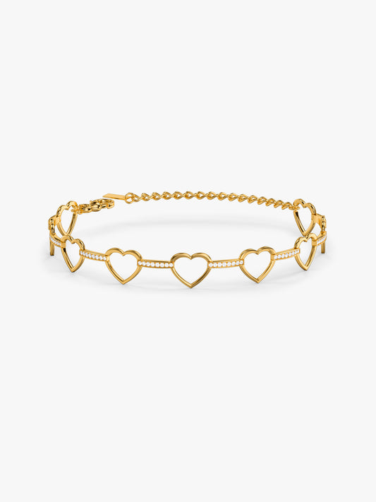 Linked Heart Chain Gold Plated Bracelet