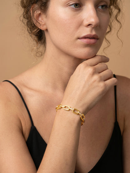 Bold Link Lock Chain Gold Plated Bracelet