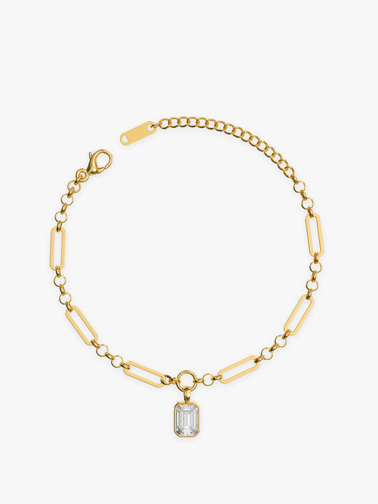 Charm Drop Link Chain Gold Plated Bracelet