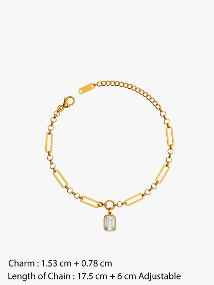 Charm Drop Link Chain Gold Plated Bracelet