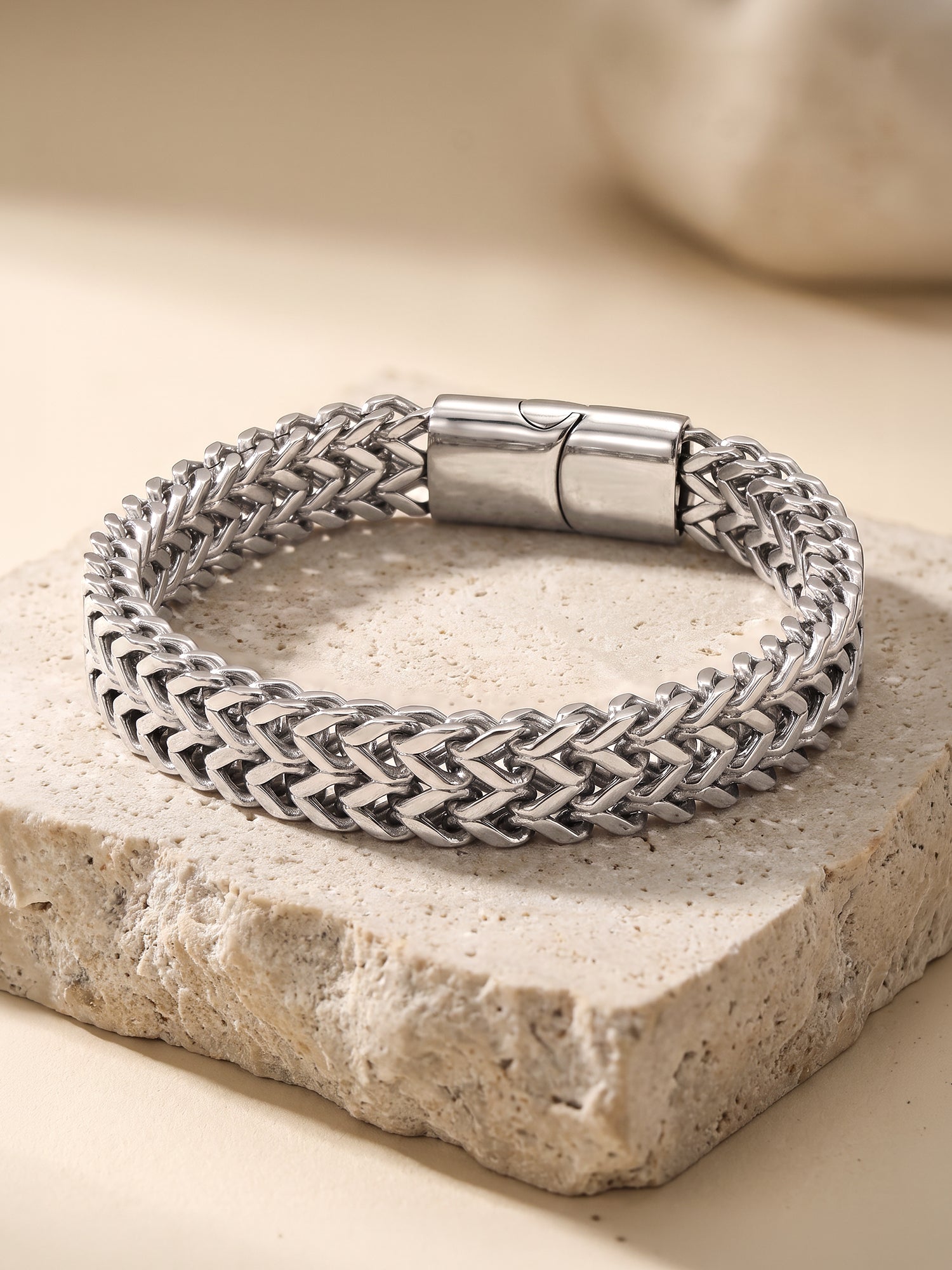 IXIA by GIVA Layered Mesh Rhodium Plated Bracelet For Men