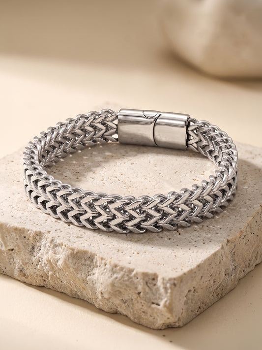 OnnMe by GIVA Layered Mesh Rhodium Plated Bracelet For Men