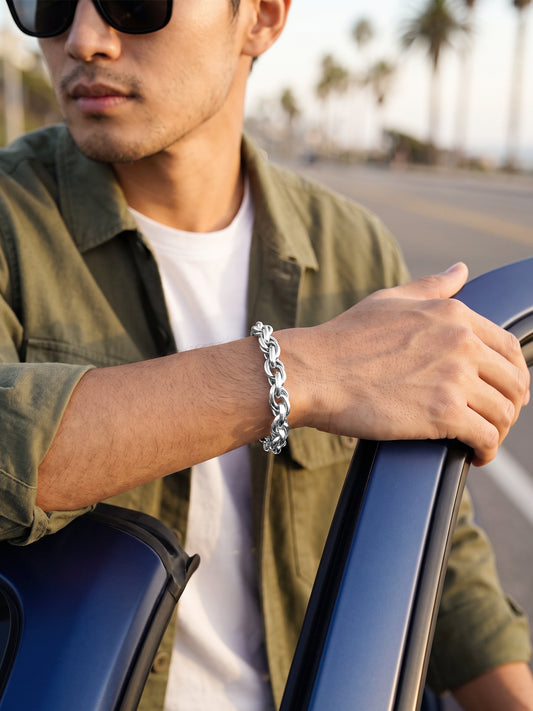 OnnMe by GIVA Rope Trick Rhodium Plated Bracelet For Men