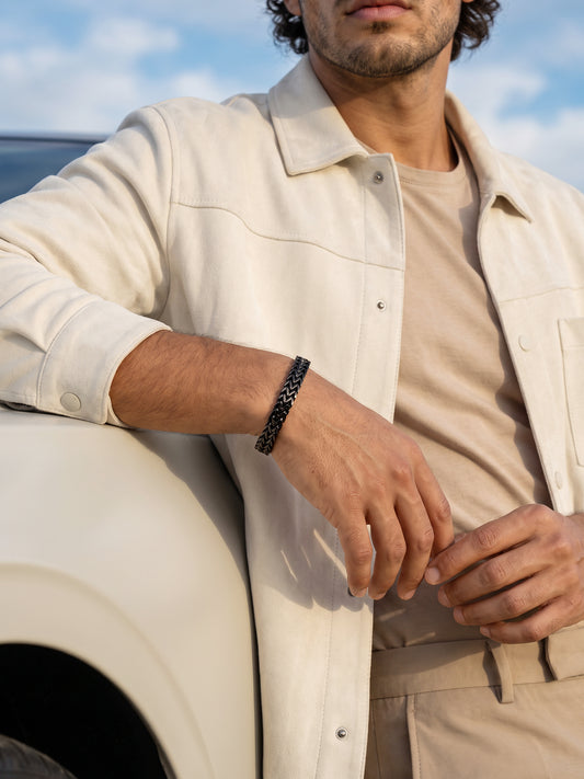 OnnMe by GIVA Pitch Black Rodium Bracelet For Men