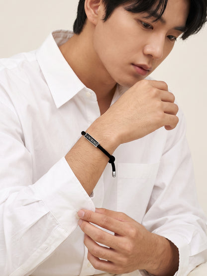 OnnMe by GIVA Signed Off Rhodium Plated Thread Bracelet For Men