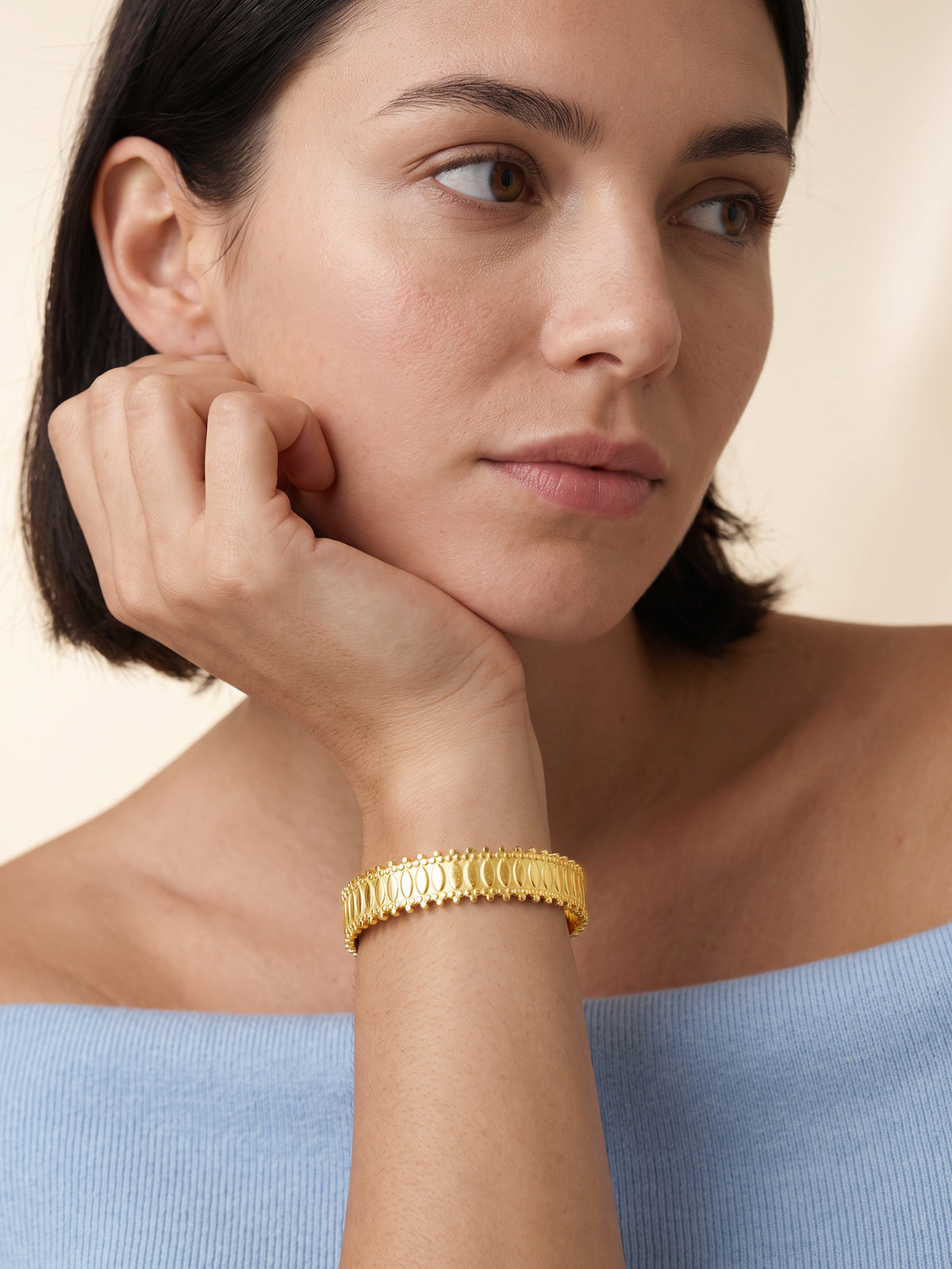 IXIA by GIVA Gilded Aura Gold Plated Cuff Bracelet (Size 2.4)